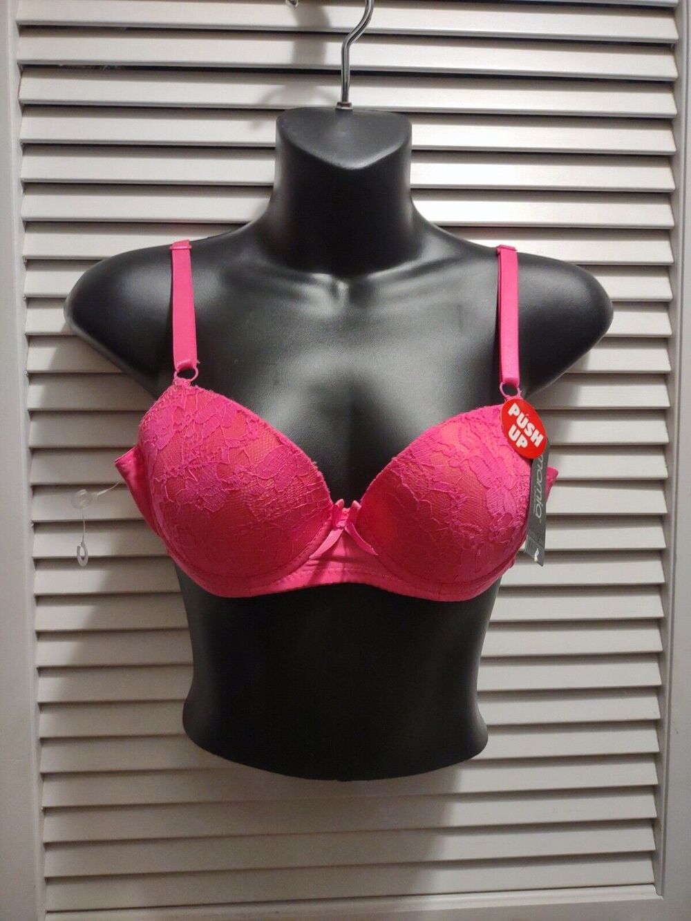 MaMia Women's Push-up Bra 34A Hot Pink Underwire Padded Lace Floral NWT